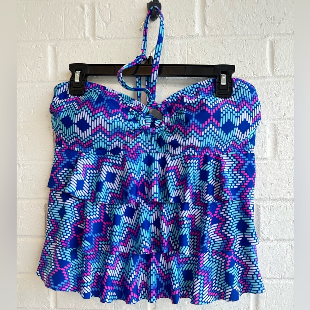 Collections by Catalina Vibrant Blue Patterned Women's Swim Takini Size L NWOT